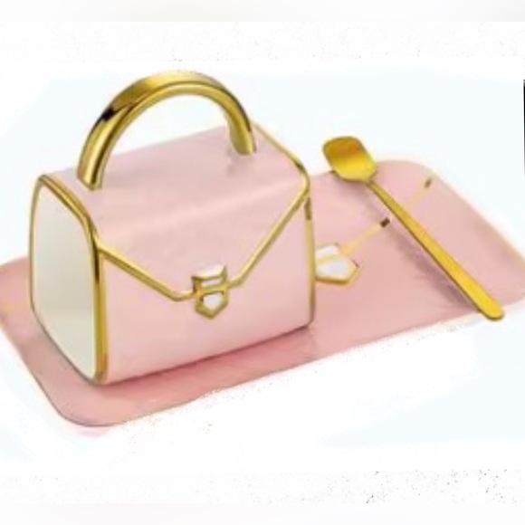 Better Boutique Handbags - Elegant Ceramic Pink Gold-Trim Top-Handle Women's Bag Mug & Plate